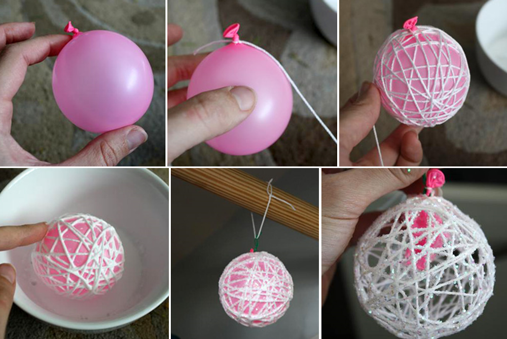 Изготовление новогодних шаров из ниток - фото